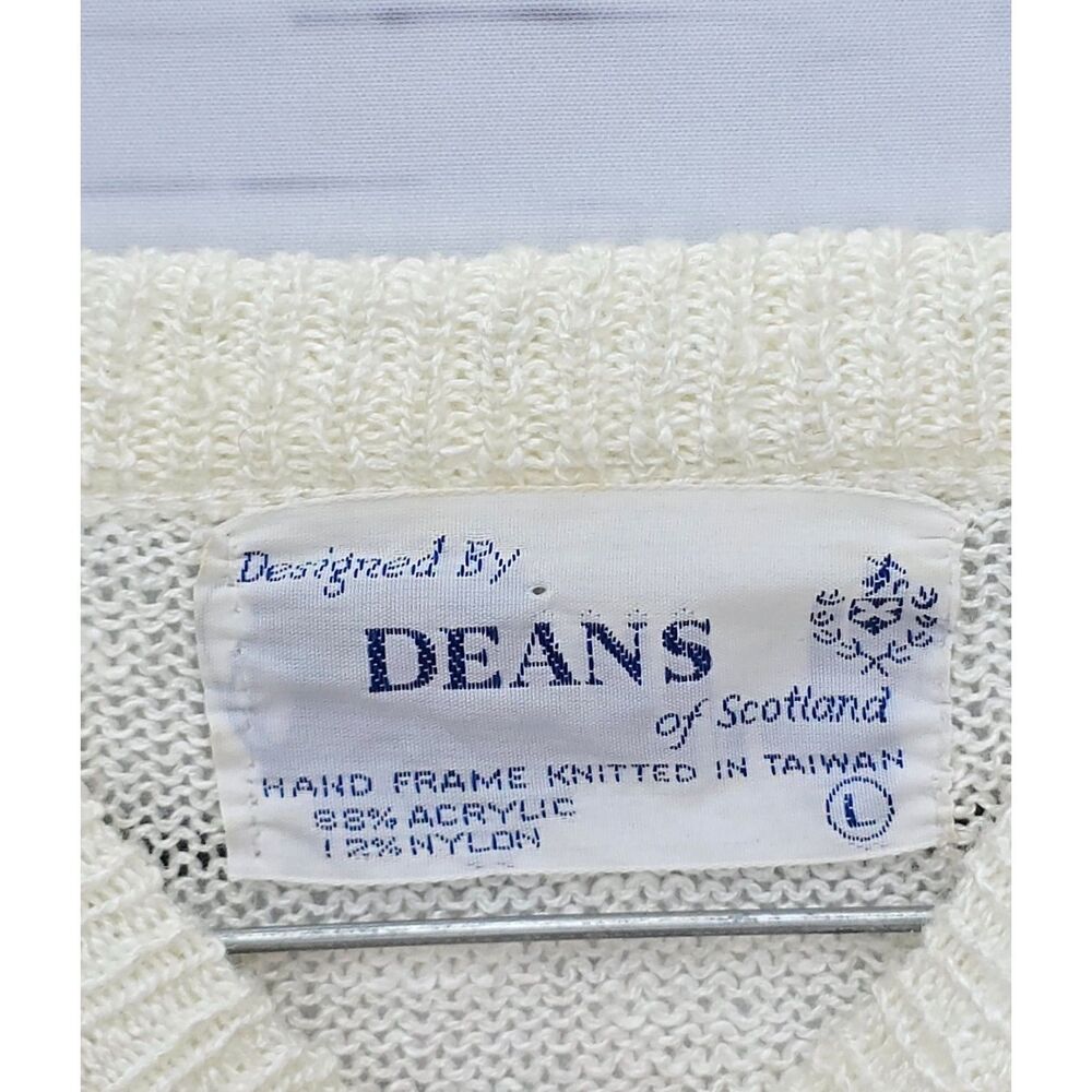 Vintage‎ Coquette Dean's of Scotland LG Cream Pearl Flower Sweater Acrylic EUC - Picture 5 of 7